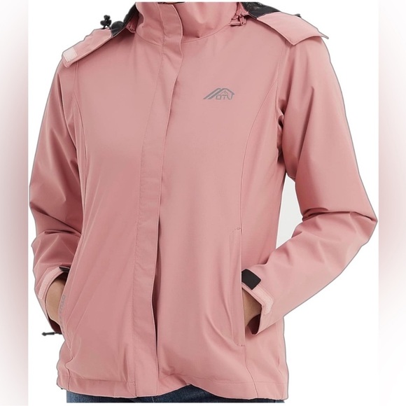 OTU Women's Waterproof Rain Jacket Lightweight Hooded Raincoat for Hiking Pink M - Picture 5 of 16